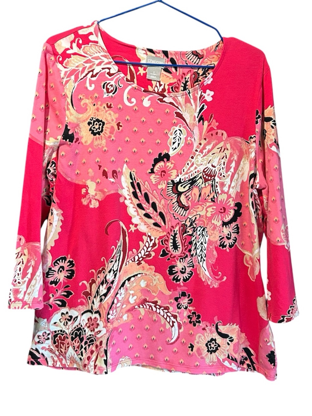 Chico's Pink Paisley-Print Long Sleeve Tee